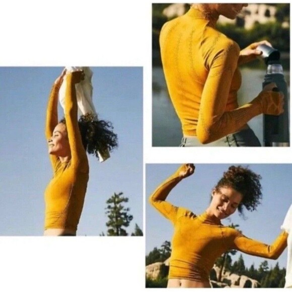 Free People Dark Mustard Good Karma Hi-Neck Layer Top Size Medium/ Large - Picture 1 of 15